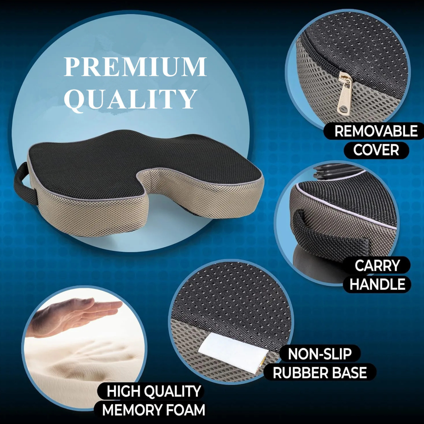 The Sanctuary Seat ergonomic U-shaped memory foam cushion in black